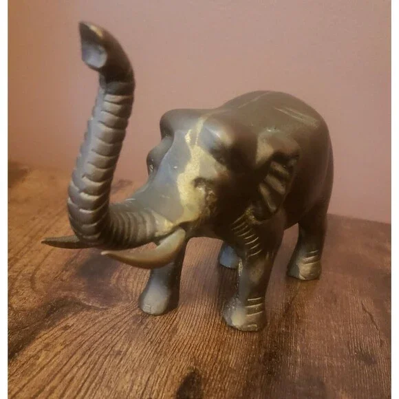 Vintage Brass Elephant Trunk Up Good Luck Heavy 4" Tall Paperweight Décor Safari
